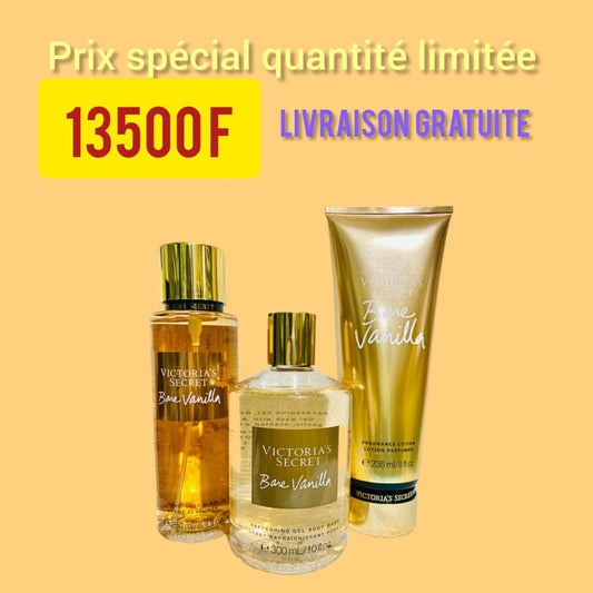 TRIO. Bare vanilla (brume, crème et gel_douche)